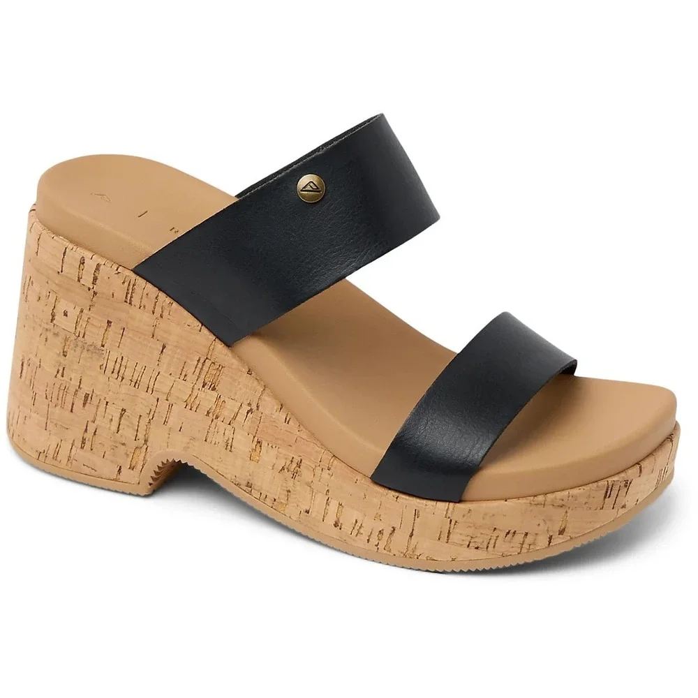 Reef® (Women's 8 M) Sunset Ibiza™ Wedge Sandals in Black/Tan - $100 - Picture 2 of 5